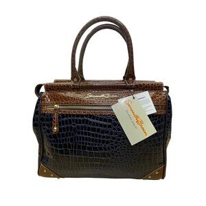 Samantha Brown Women’s Brown & Blue Faux Croc Embossed With Zippered Satchel Bag